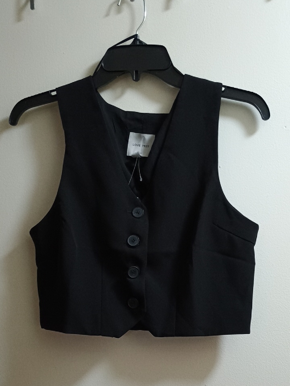 Love Tree Black Cropped Button Vest